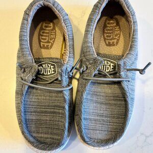 Hey Dude Wally Youth Linen Stone Striped Slip On Shoes